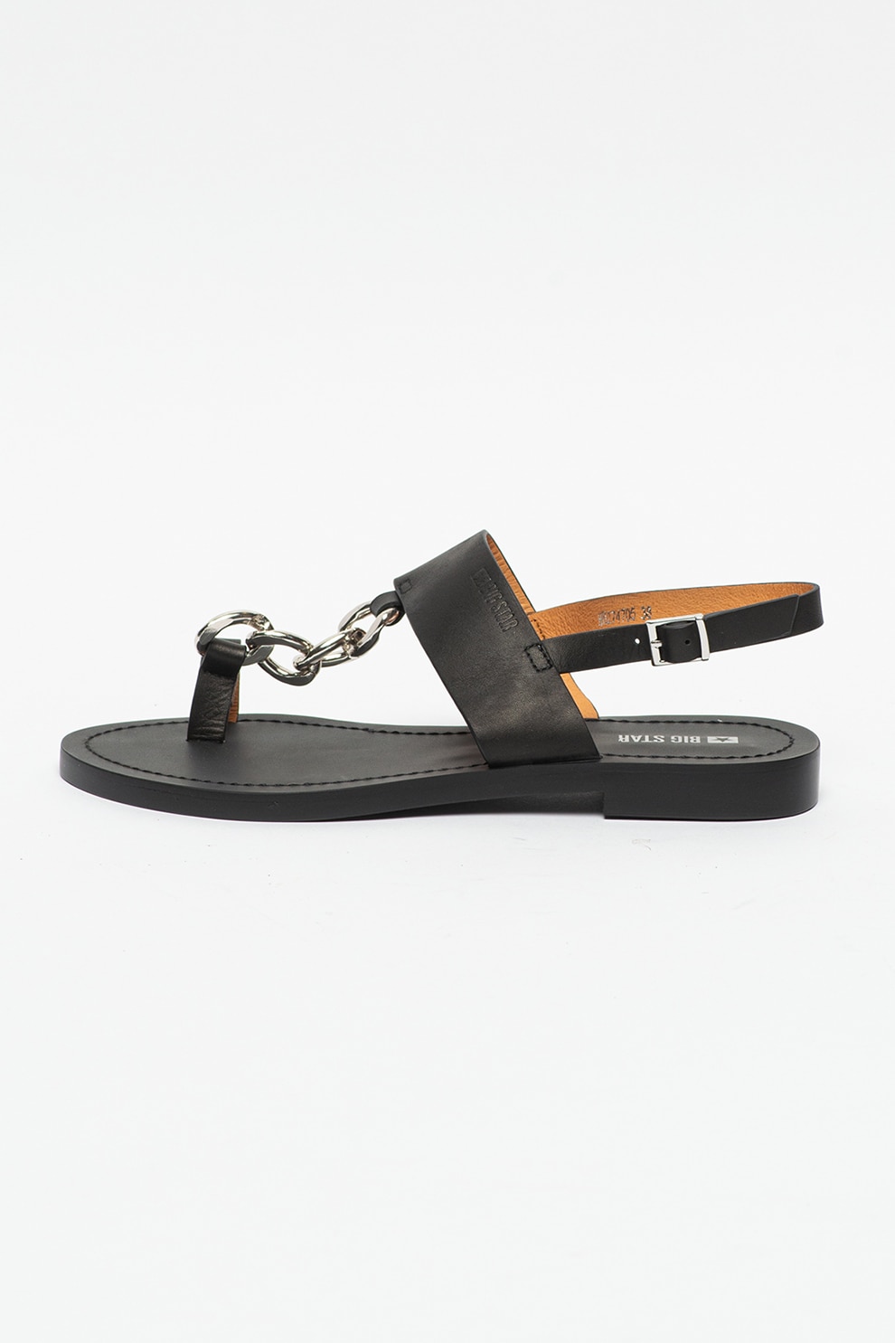 Big Star, Sandal slingback de piele cu detaliu lant