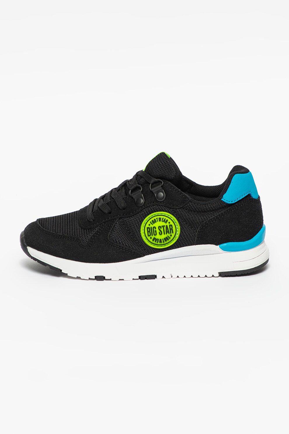 Big Star, Pantofi sport de piele intoarsa ecologica cu insertii de plasa, Negru, 28 EU