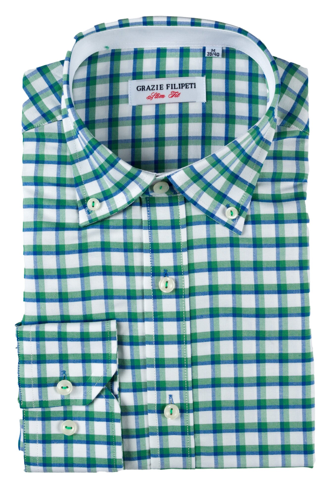 Camasa Grazie Filipeti Slim Fit alba in carouri verzi