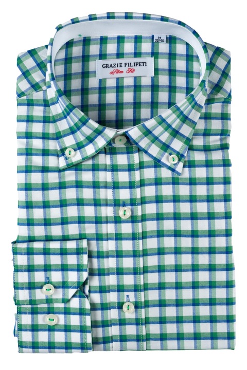 Camasa Grazie Filipeti Slim Fit alba in carouri verzi