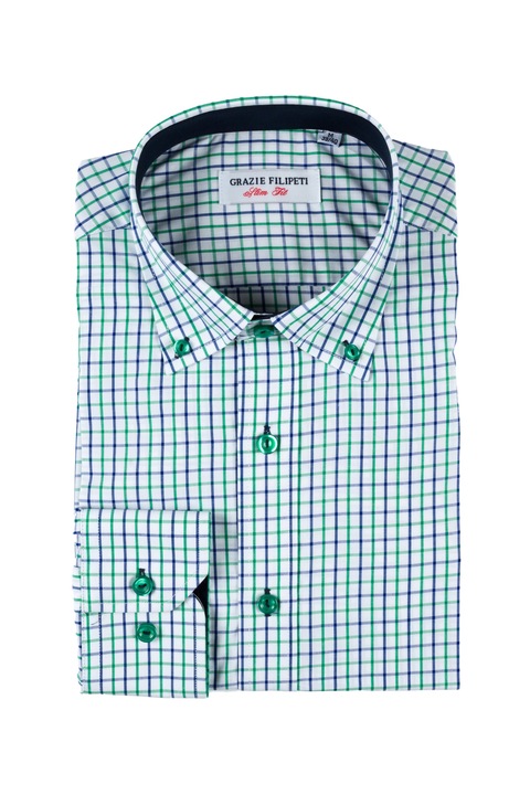 Camasa Slim Fit carouri verzi Grazie Filipeti, Verde/Albastru