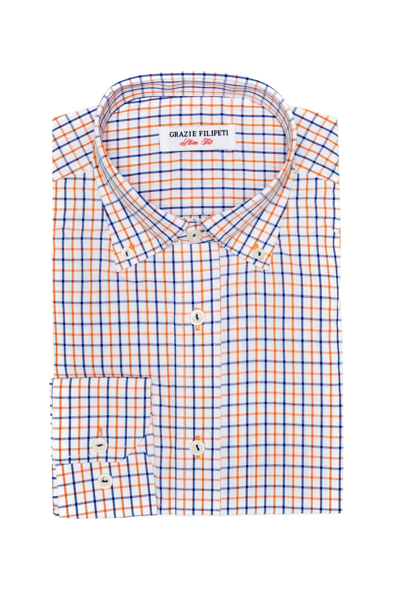 Camasa Slim Fit carouri portocalii Grazie Filipeti, Blue/Orange