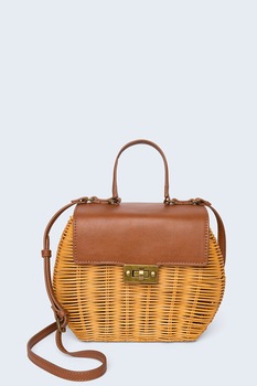 Pepe Jeans London, Geanta din rattan Xandra, Galben sofran/maro/auriu Pepe Jeans London, Geanta din rattan Xandra, Galben sofran/maro/auriu