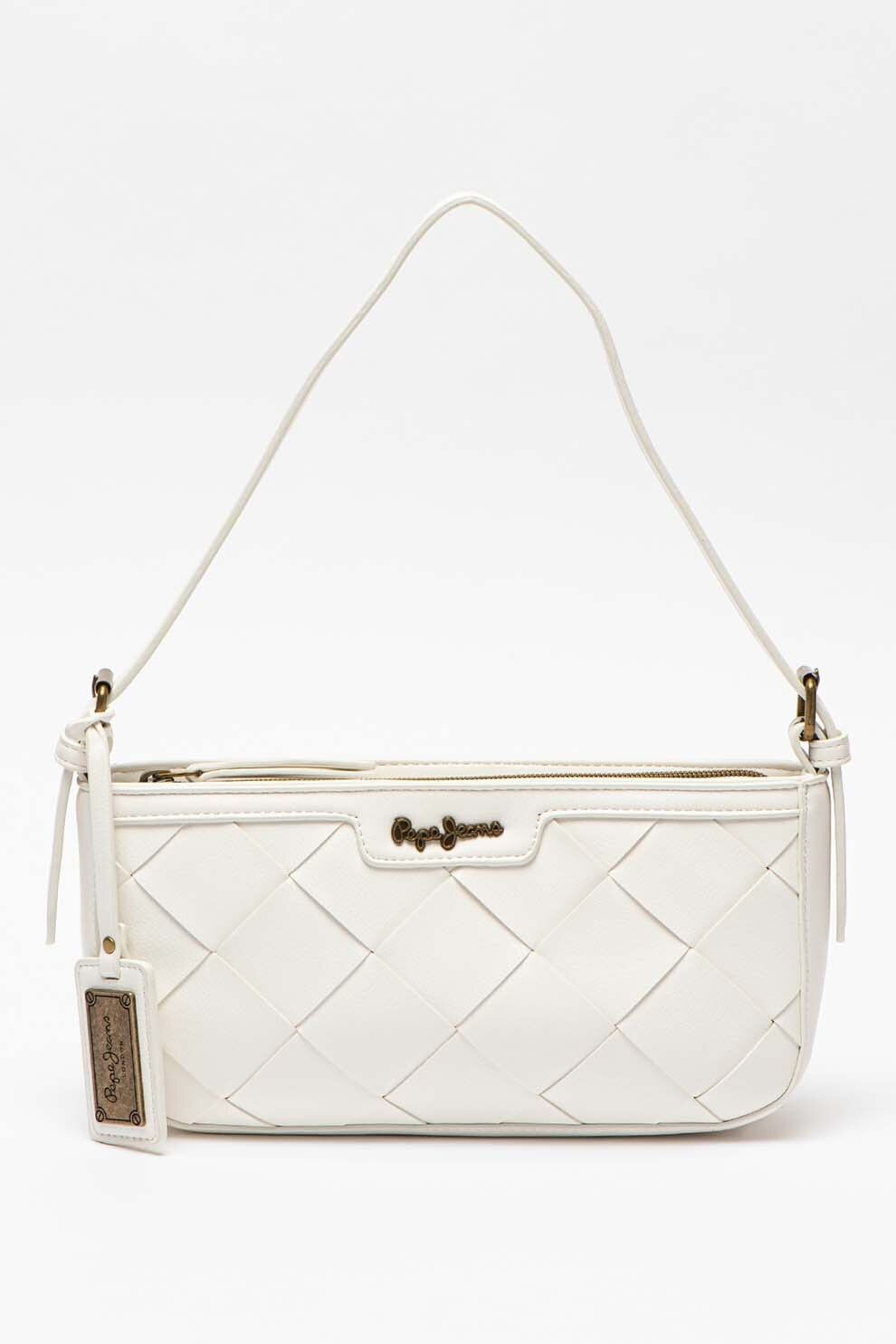 Pepe Jeans London, Geanta din piele ecologica cu bareta de umar Cutouts, Alb optic