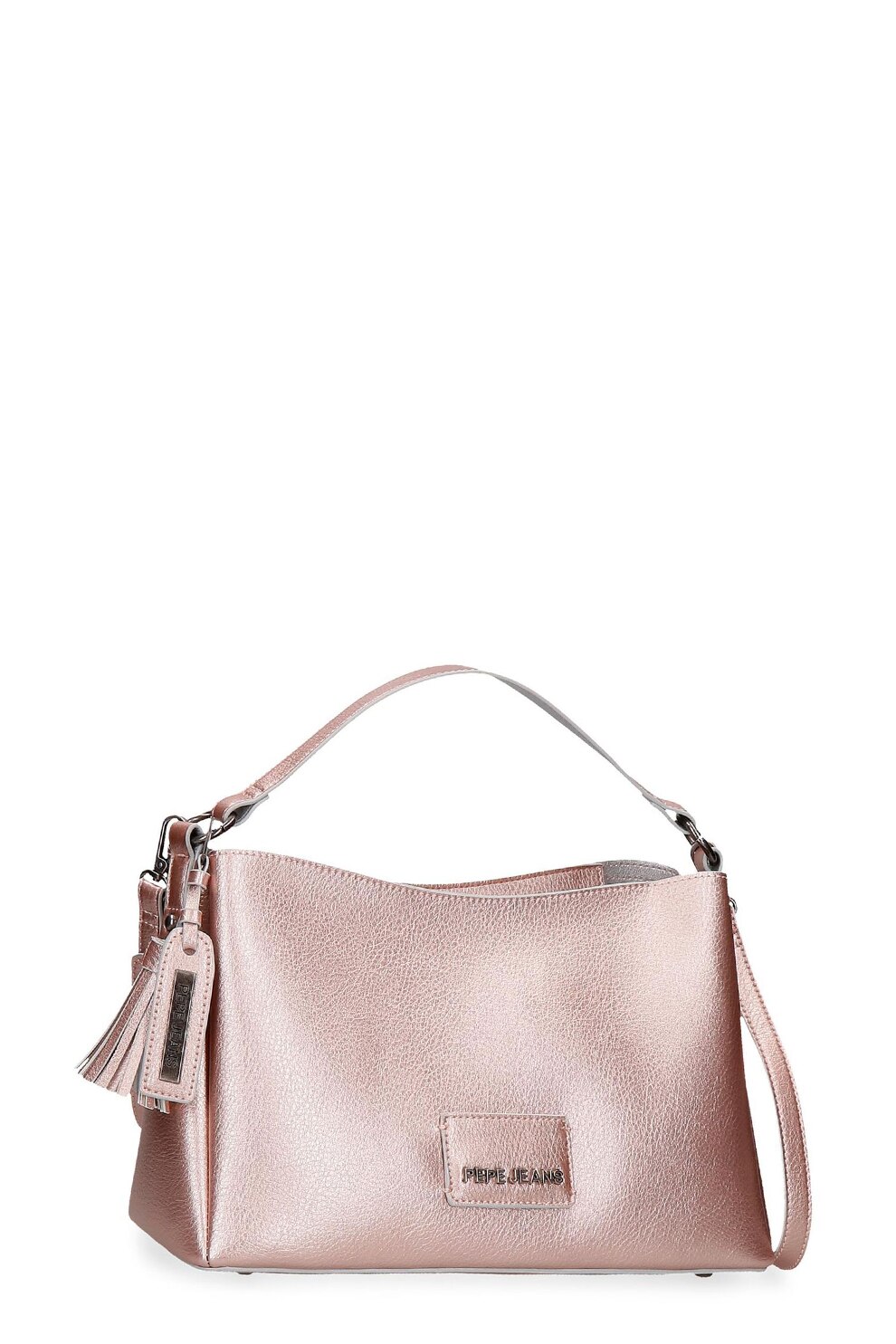 Pepe Jeans London, Geanta din piele ecologica cu bareta de umar si aspect metalizat Cira, Roz/Auriu rose