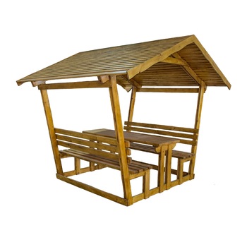 Pavilion, foisor gradina cu masa si banci, lemn,lacuit 228x270x235 cm Pavilion, foisor gradina cu masa si banci, lemn,lacuit 228x270x235 cm
