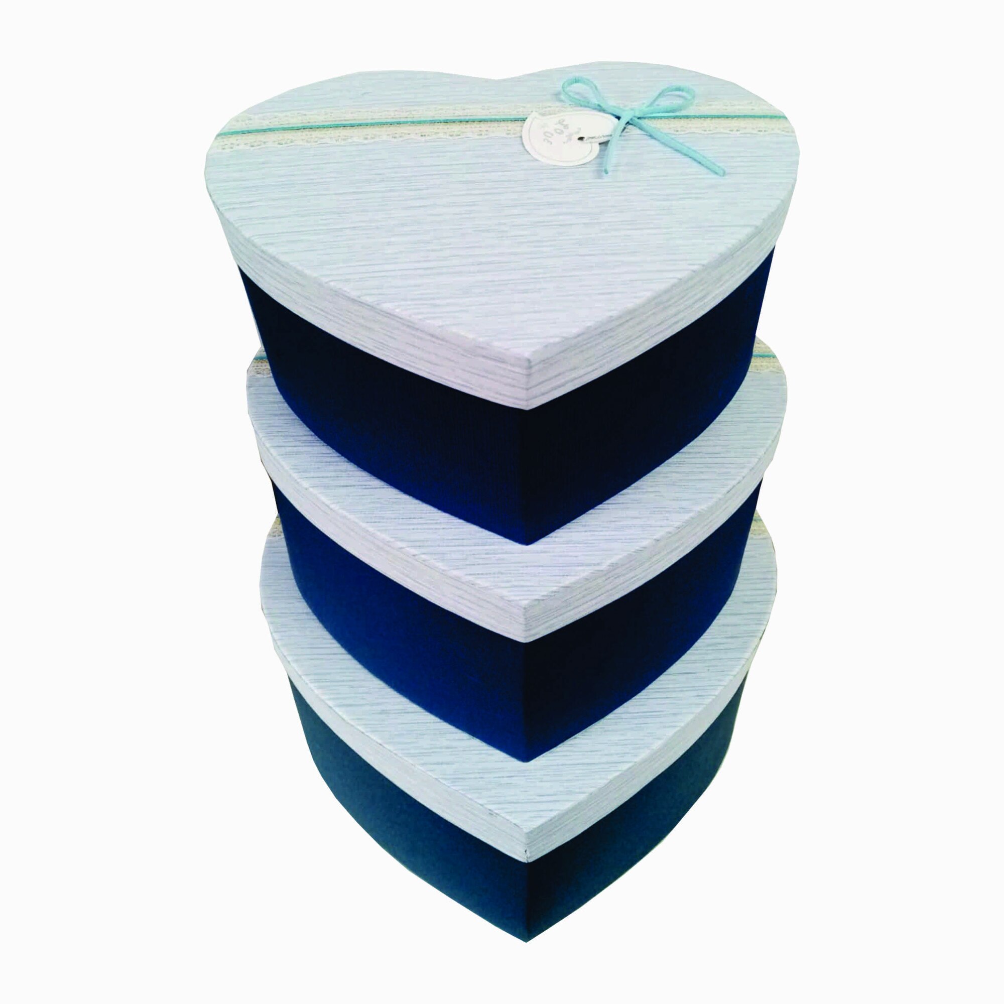 Set 3 cutii in forma de inima, 265 g, albastru inchis