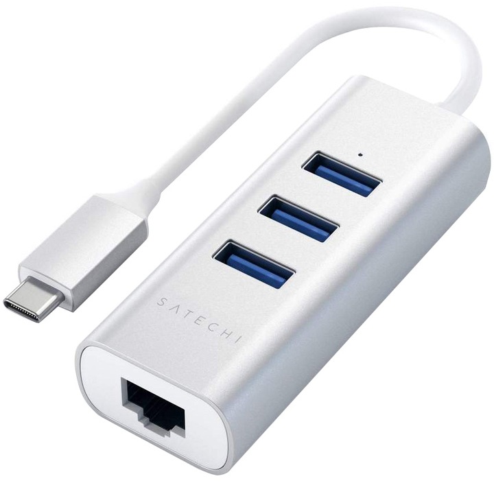 Хъб Type-C Satechi Aluminium 3xUSB 3.0, Ethernet, Сребрист