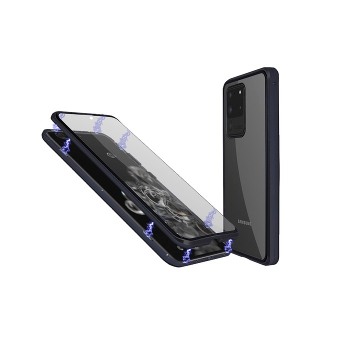 Магнитен Кейс за Samsung Galaxy S20 Ultra с предно и задно стъкло, Черен