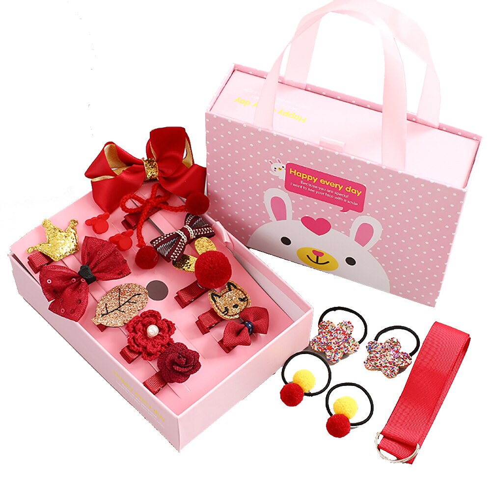 Set 18 accesorii de par pentru fetite ThinkDo, Panza/Poliester, Rosu