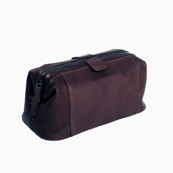 Geanta pentru cosmetice The Chesterfield Brand, din piele naturala maro inchis, Vince, magazinuldegenti