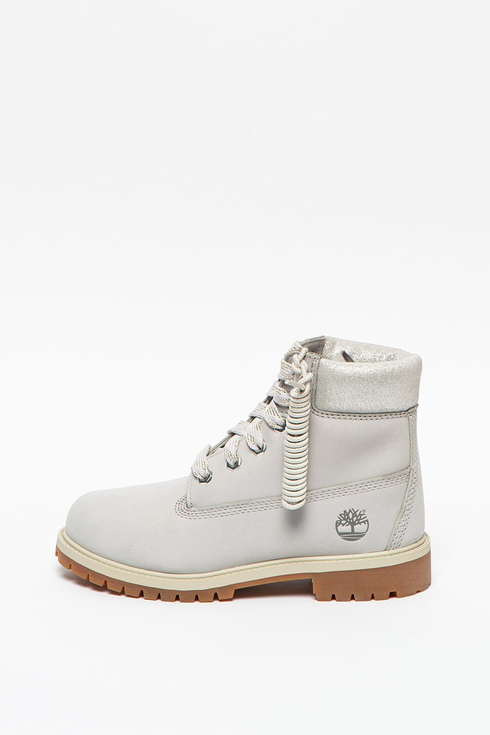 Timberland, Ghete impermeabile de piele nabuc 6in Premium, Gri deschis/Argintiu, 39.5 EU