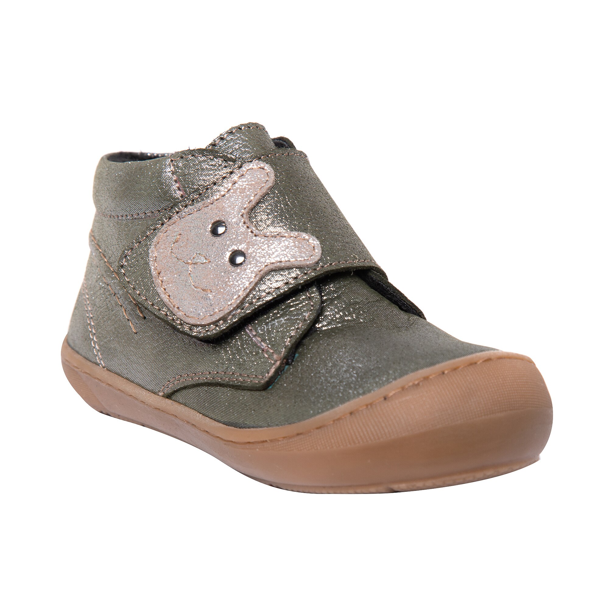 Ghete din piele imblanite cu talpa flexibila pentru copii, Teddy, Verde, Piele