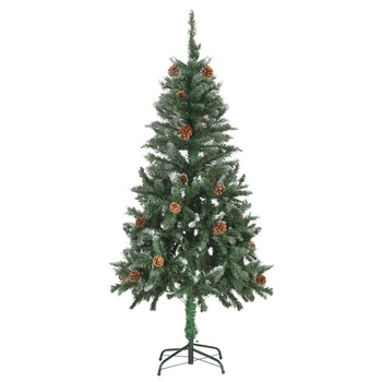 Brad de Craciun artificial cu conuri pin si sclipici alb vidaXL, PVC, 150 cm, Verde Brad de Craciun artificial cu conuri pin si sclipici alb vidaXL, PVC, 150 cm, Verde