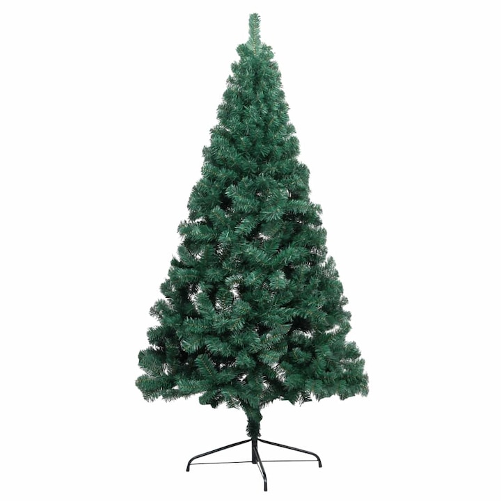 Изкуствена половин коледна елха със стойка vidaXL, зелена, 150 см, PVC, може използва отново всяка година, Полукръг