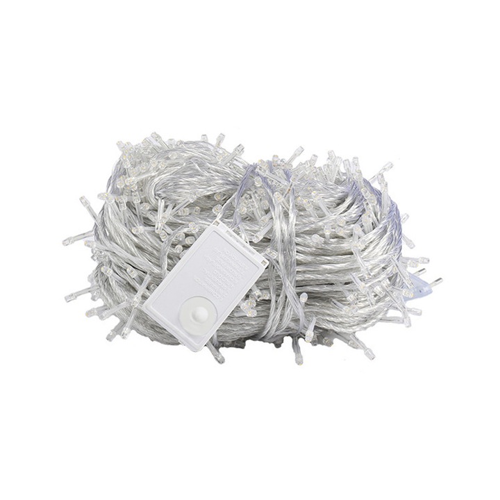 Instalatie franjuri pentru exterior, IP44, fir gros, 252 leduri, 8x0.8m, 8 jocuri de lumini, alb rece, buz