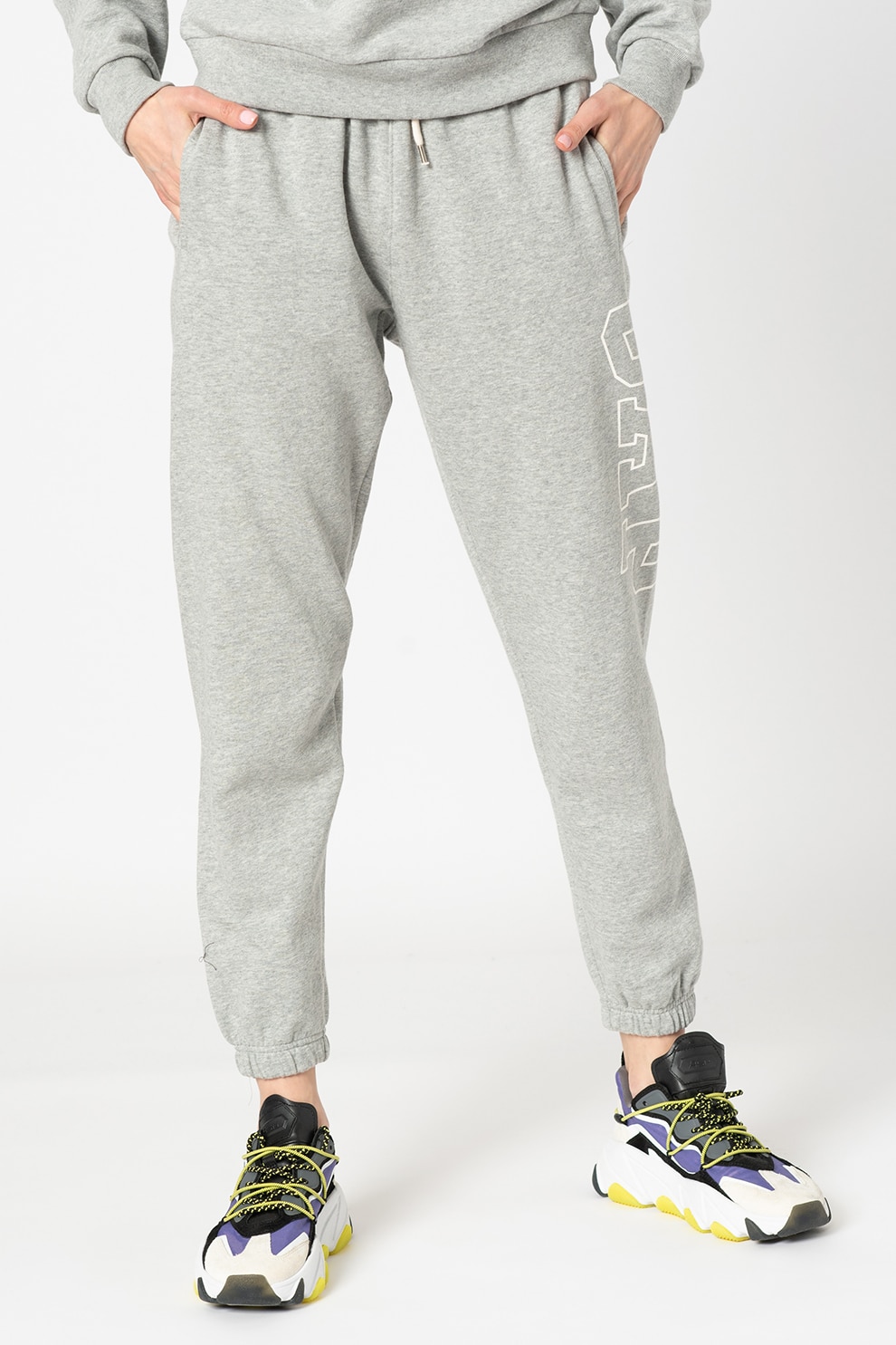 GAP, Pantaloni sport cu snur de ajustare in talie 000619039, Gri melange