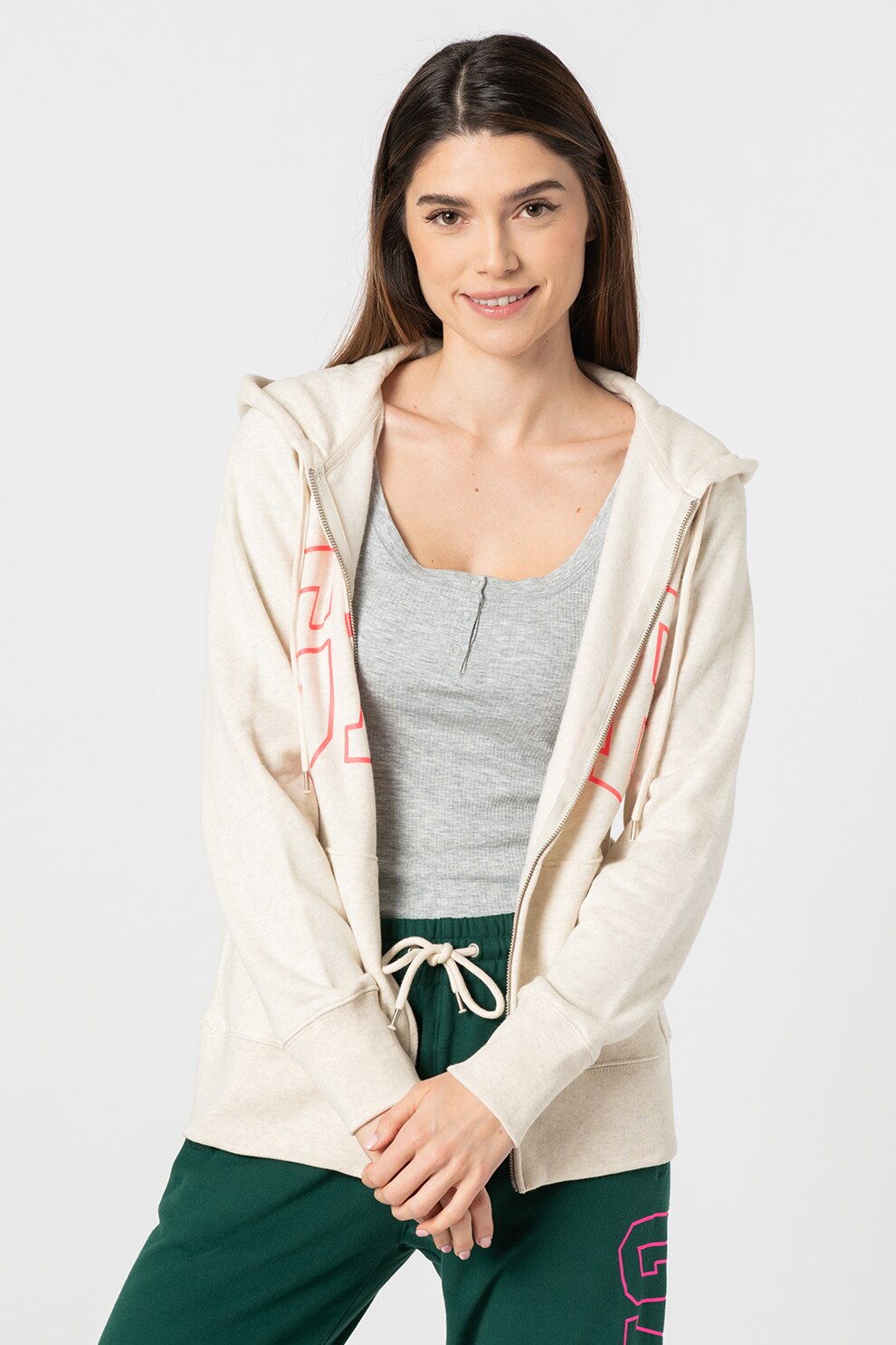 GAP, Hanorac cu fermoar si logo, Crem