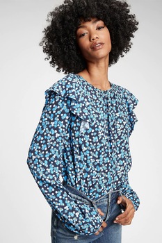 GAP, Bluza cu decolteu la baza gatului si model cu buline, Bleu/Bleumarin/Alb GAP, Bluza cu decolteu la baza gatului si model cu buline, Bleu/Bleumarin/Alb