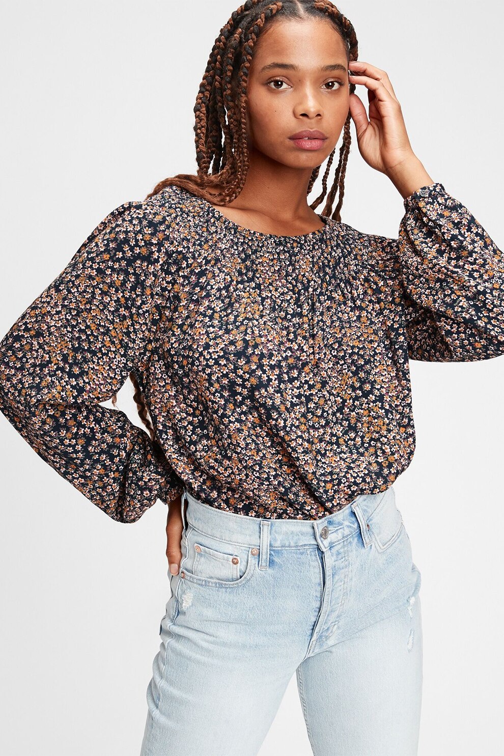 GAP, Bluza cu imprimeu floral, Bleumarin/Ocru/Alb