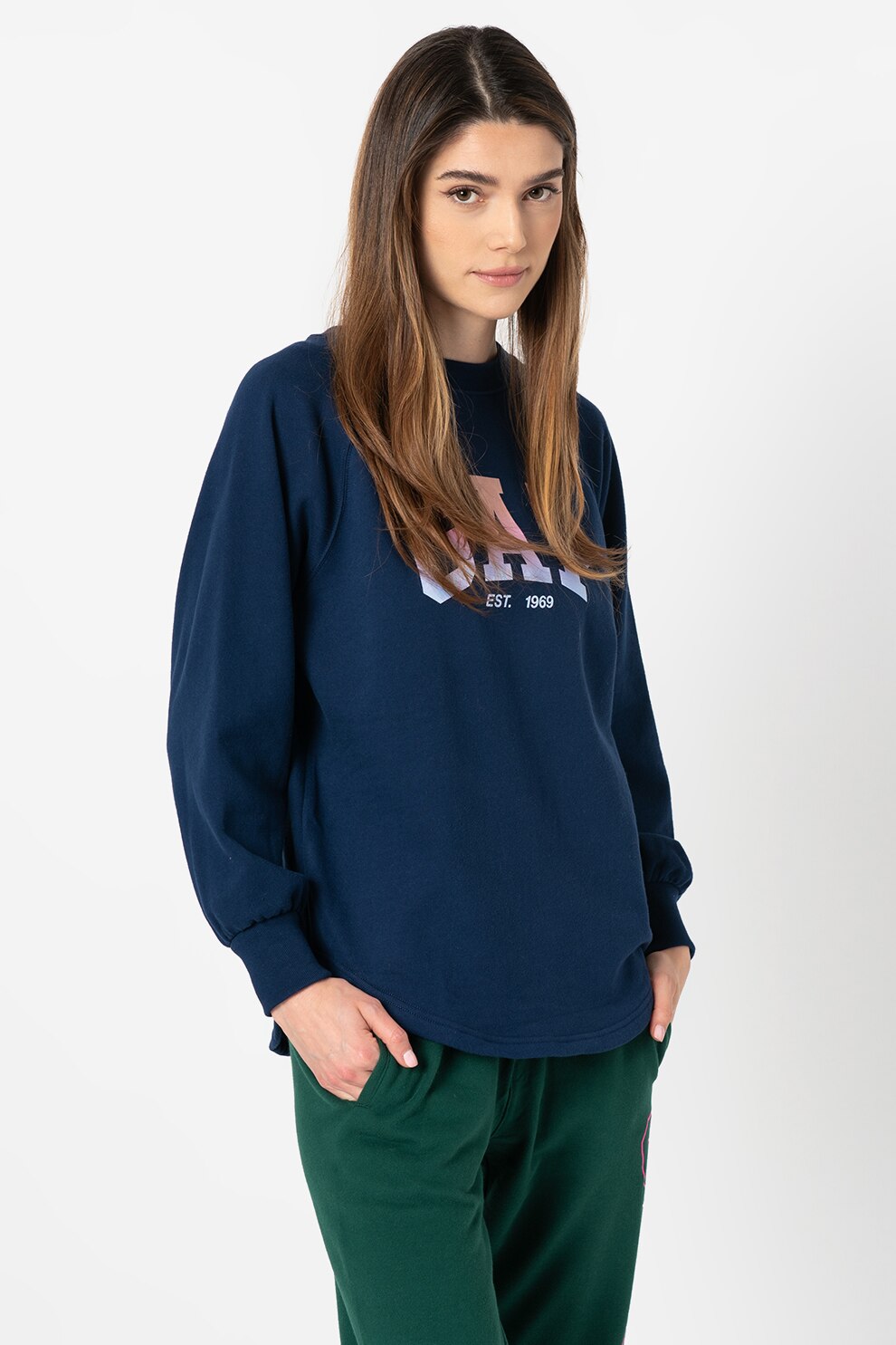 GAP, Bluza sport lejera cu maneci raglan si logo, Bleumarin