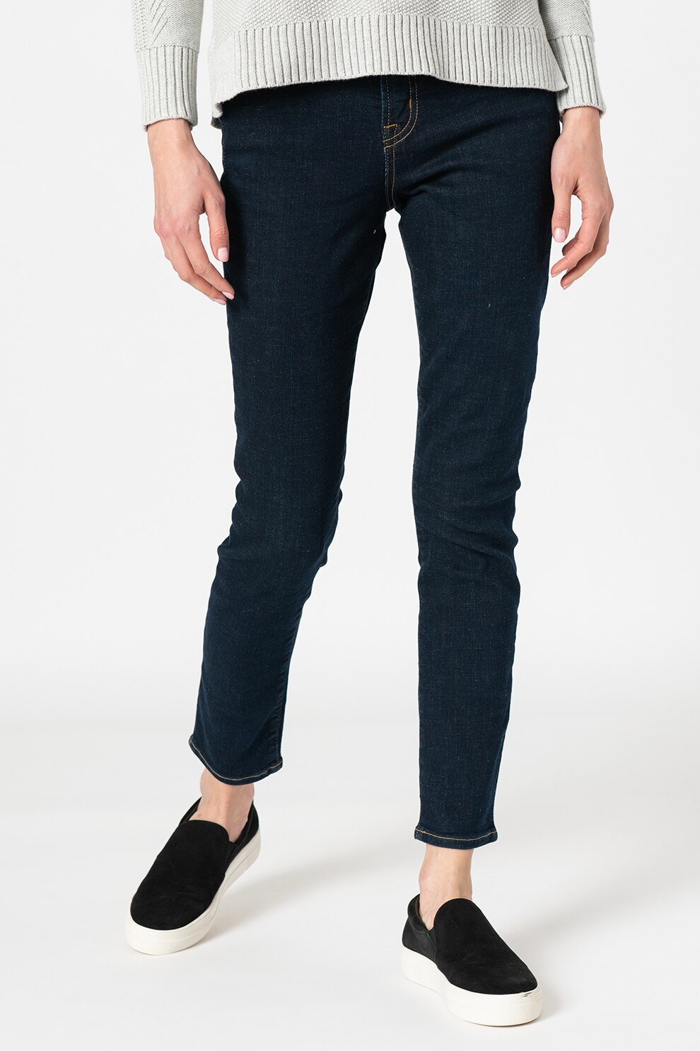 GAP, Blugi cu talie inalta si cusaturi contrastante, Bleumarin, W26-L31.5