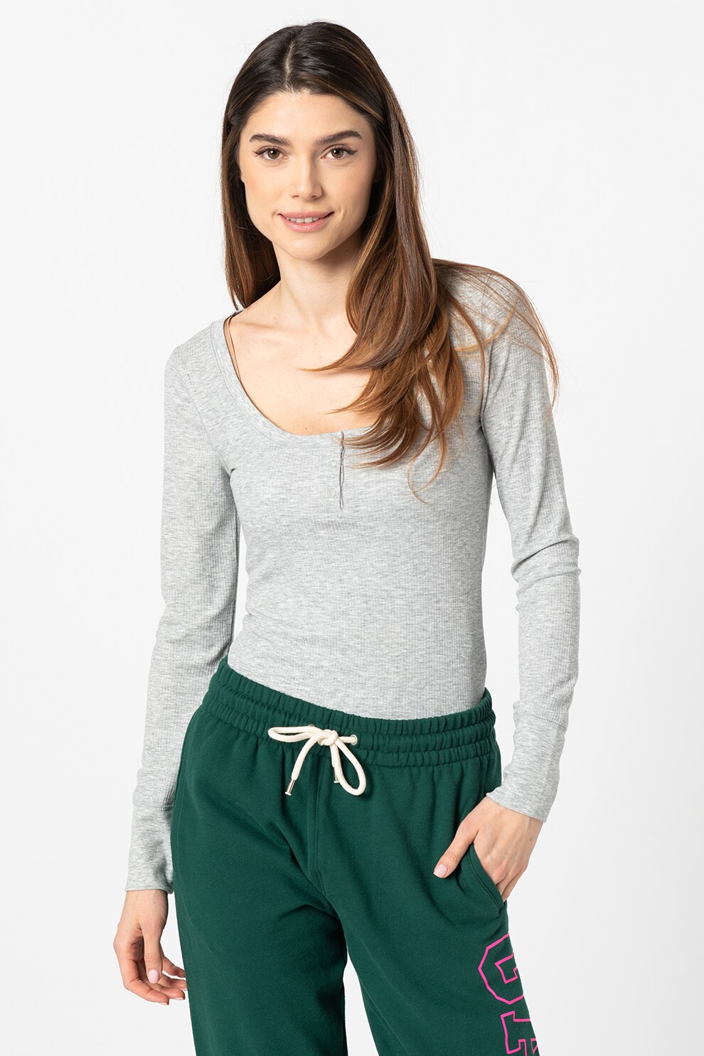 GAP, Bluza usoara cu aspect striat, Gri melange, XL