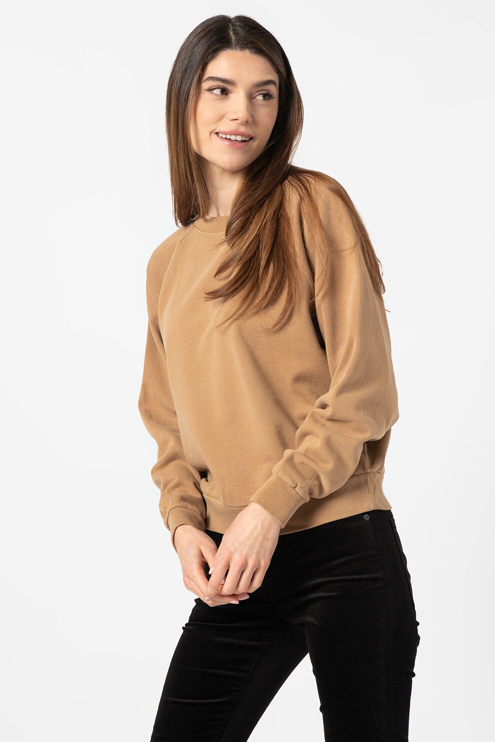 GAP, Bluza sport cu decolteu la baza gatului si maneci raglan, Maro camel