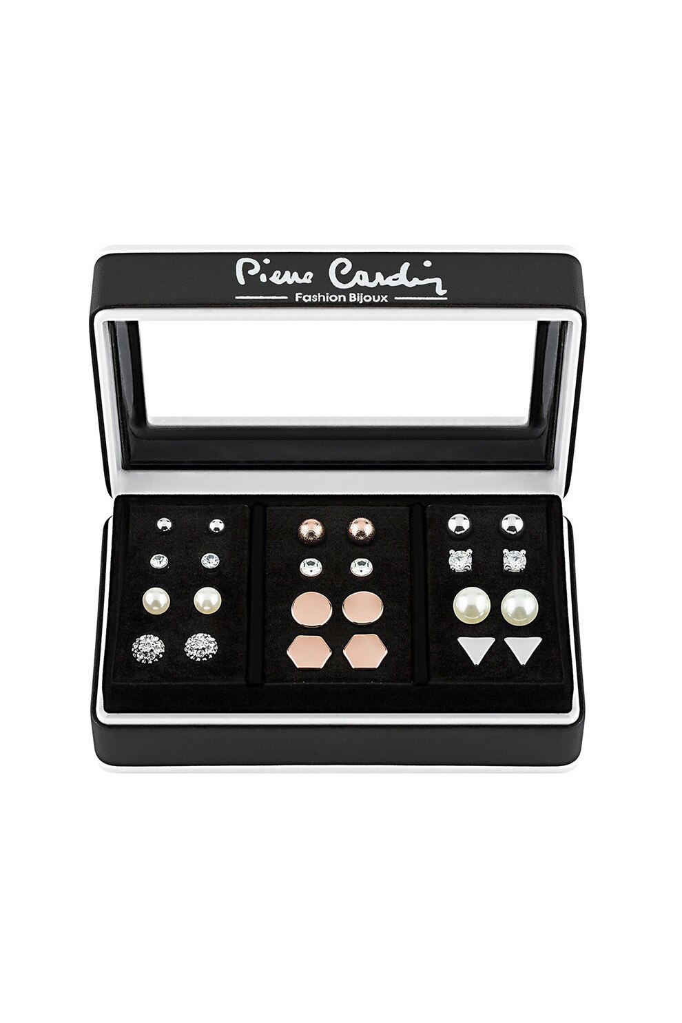 Pierre Cardin, Set de cercei cu tija - 12 perechi, Auriu rose/Argintiu/Auriu