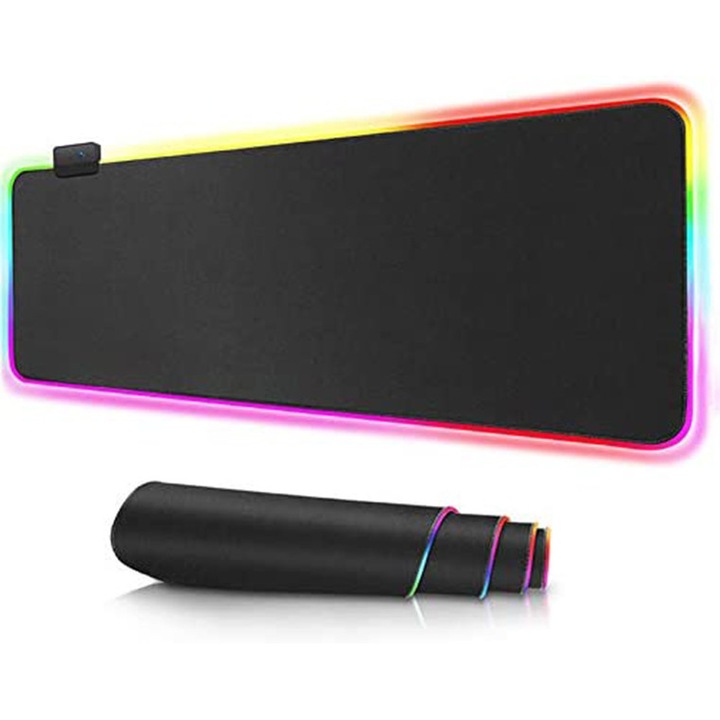 Mousepad Gaming RGB,12 moduri RGB, LED, Waterproof, 800 x 300 x 4 mm, Negru