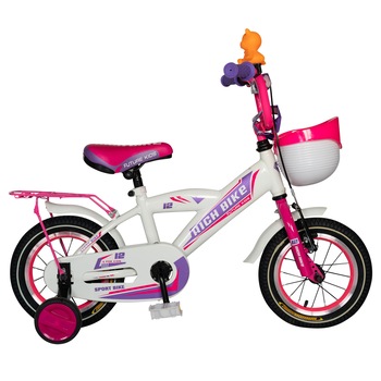 Bicicleta Copii 2-4 ani, Roti 12 Inch, V-Brake, Roti Ajutatoare, Rich Baby CST12/03C, Cadru Alb cu Design Roz Bicicleta Copii 2-4 ani, Roti 12 Inch, V-Brake, Roti Ajutatoare, Rich Baby CST12/03C, Cadru Alb cu Design Roz