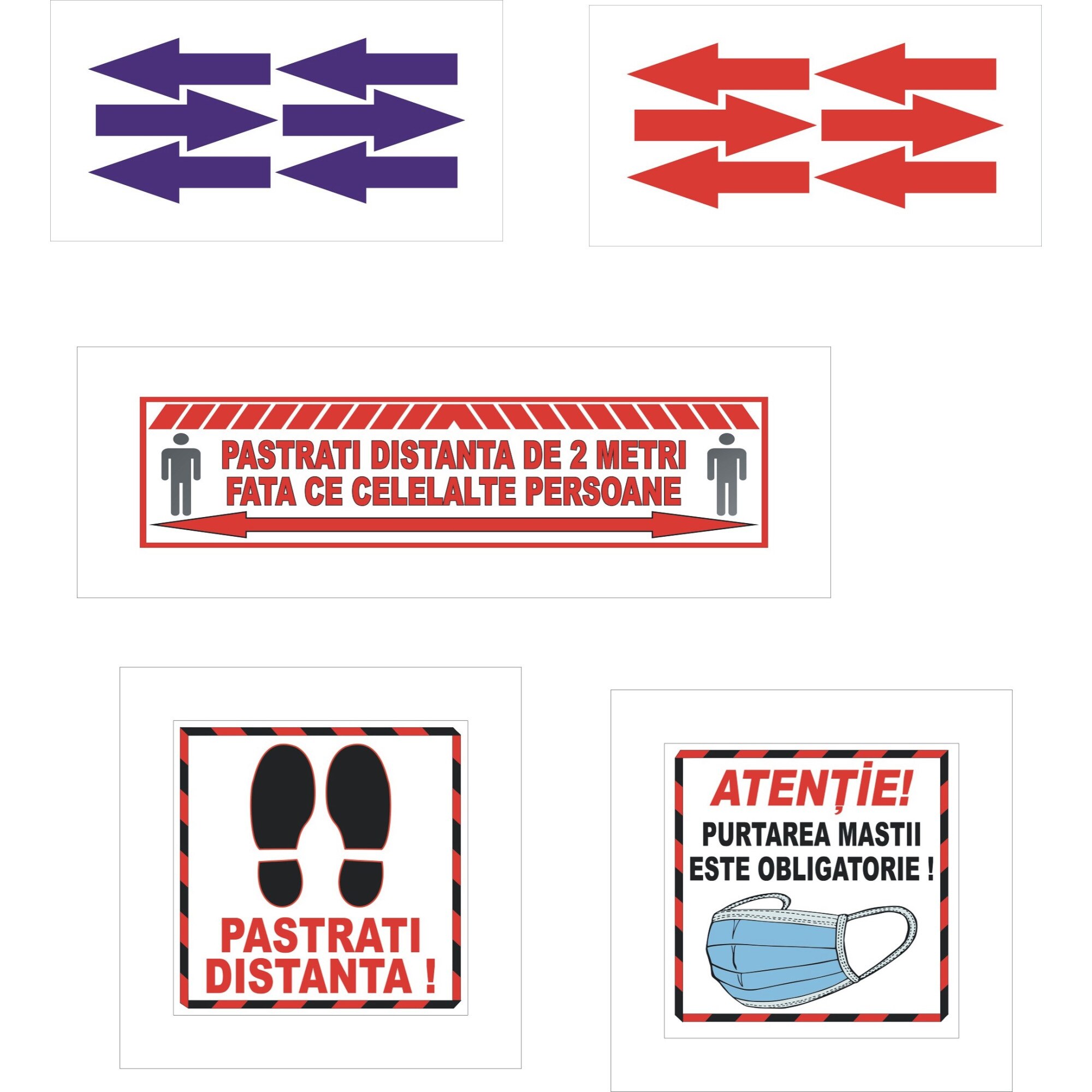 Set de 5 autocolante de avertizare si indicatoare covid 19