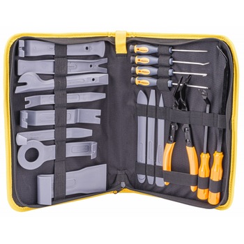 Set de 32 Piese pentru demontarea tapiteriei si capitonajelor de masini powermat csm0790 Set de 32 Piese pentru demontarea tapiteriei si capitonajelor de masini powermat csm0790