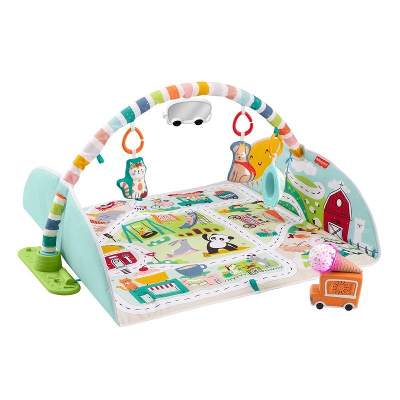 Salteluta de Joaca, Activity City, Covoras Lavabil, Dimensiuni Mari, 118x72 cm, Jucarii Detasabile, Oglinda, Camion de Inghetata cu Lumini si 25 Minute de Muzica, Multicolor