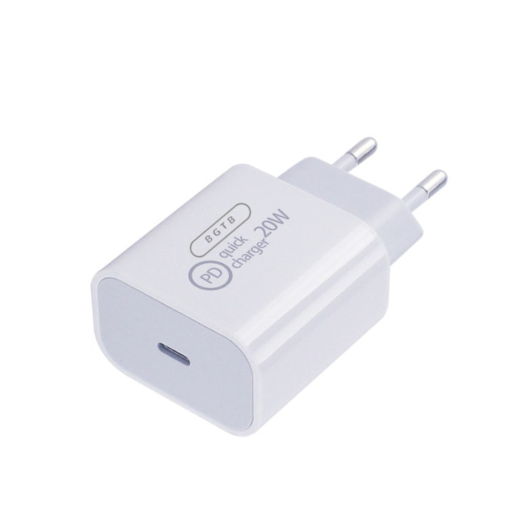Мрежово зарядно Quick Charge PD, 20W, BGTB, USB Type C, Бял