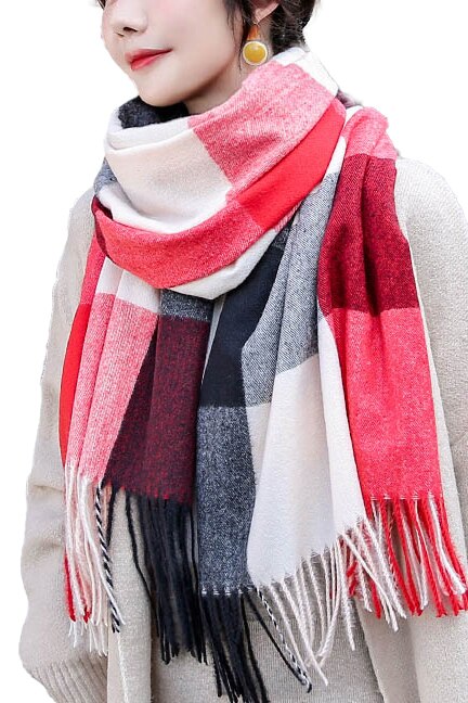 Esarfa casmir lunga,Just Red,multicolor, imprimeu geometric