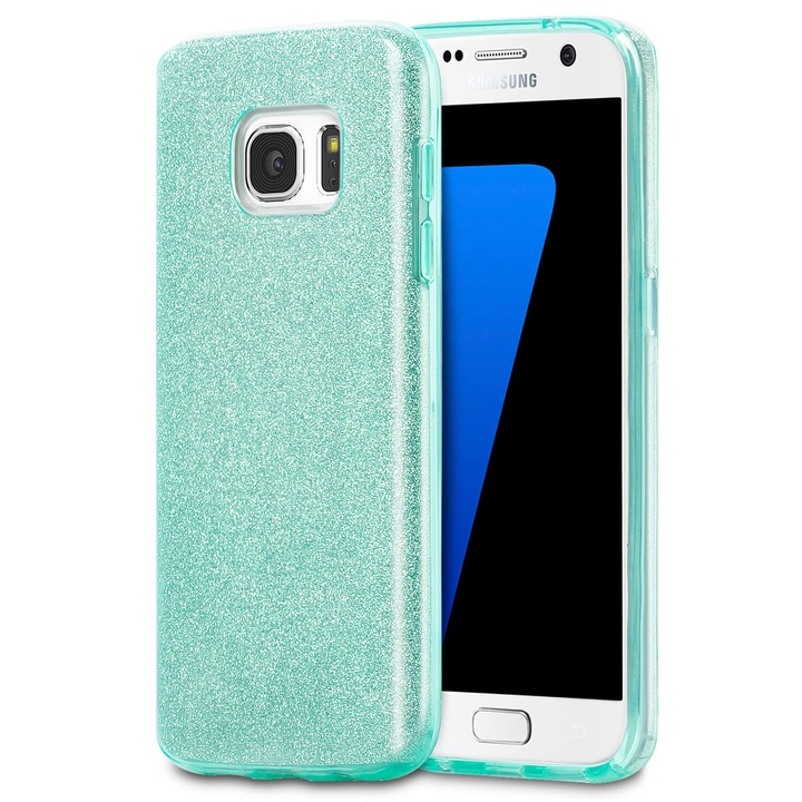 Husa de protectie ultra subtire Pentru Samsung Galaxy S7, Din TPU, Cu sclipici, Turcoaz