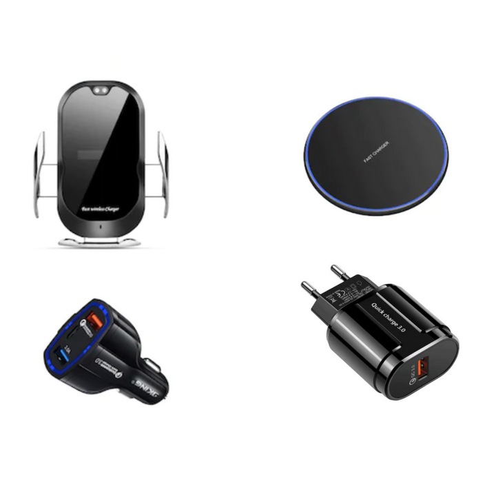 4 db-os készlet, Autós tartó, Okos érzékelő, vezeték nélküli töltővel, gyorstöltés 15W