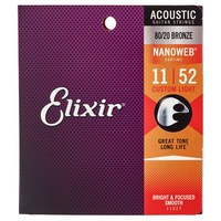 Set 6 Corzi, Elixir, Pentru Chitara Acustica, Grosime 11-52 Custum Light, Nanoweb, Bronze