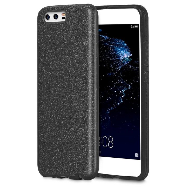 Husa de protectie ultra subtire Pentru Huawei P10 Plus, Din TPU, Cu sclipici, Negru
