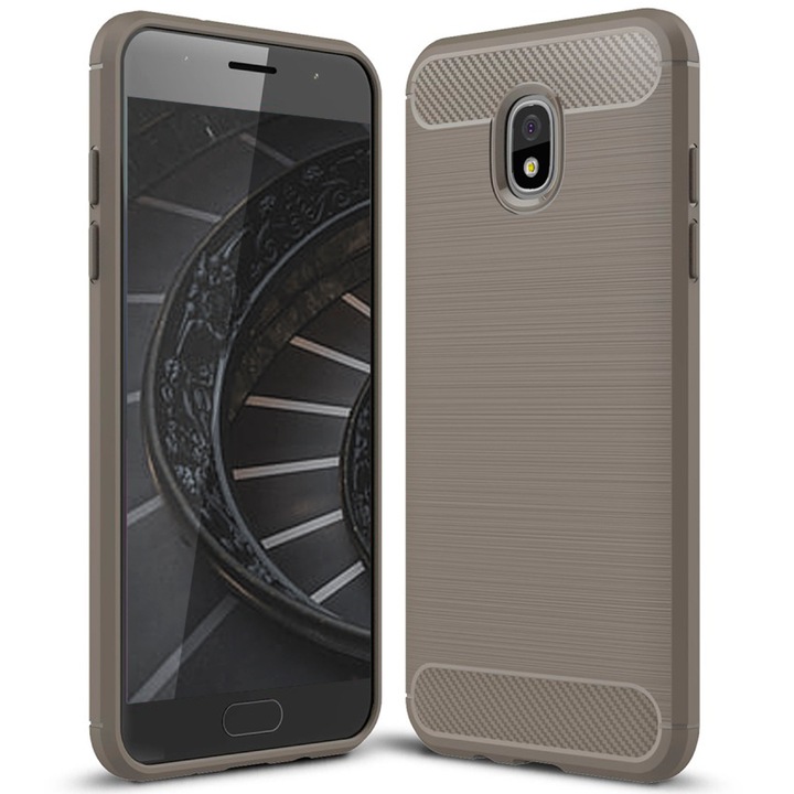 Husa de protectie Pentru Samsung Galaxy J7 2018, Din TPU si carbon slefuit, Gri
