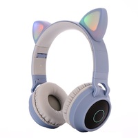 Casti audio copii cu urechiuse luminoase SMART Kitty® microfon volum reglabil stereo bass pentru tablete/smartphones/laptop/PC/TV - Albastru