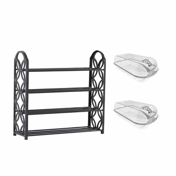 Set Suport Pantofi cu 4 Rafturi si 2 Cutii Transparente pentru Depozitare Incaltaminte Set Suport Pantofi cu 4 Rafturi si 2 Cutii Transparente pentru Depozitare Incaltaminte