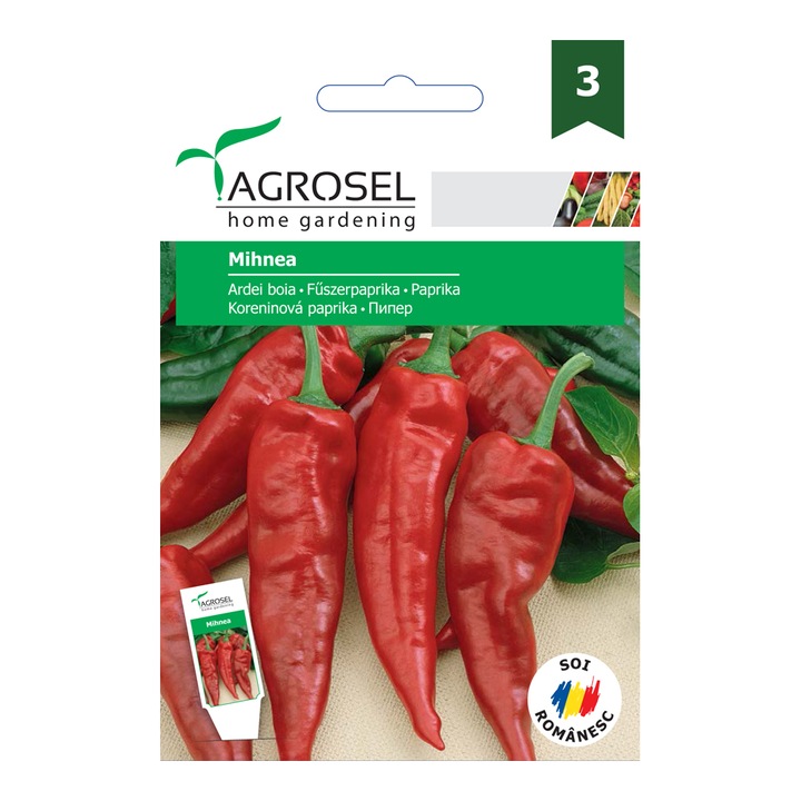 Seminte ardei boia Mihnea, AGROSEL home gardening, rosu, 1.5 g