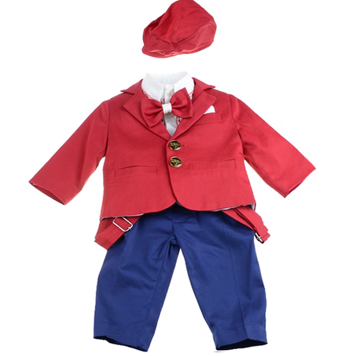 Costum elegant pentru baieti 6 piese Mini junior CEB-25-80-cm, Rosu 80 CM