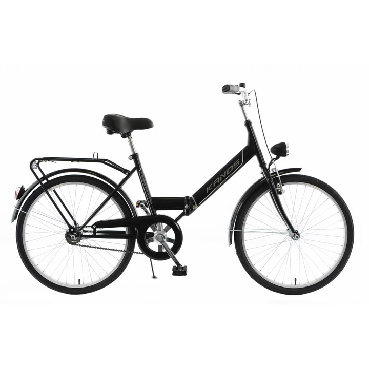 Bicicleta Kands® Folding Dama 1 viteze Roti din aluminiu marimea 24" Cadru 17'' Negru, Cu cos, Lumini cu leduri