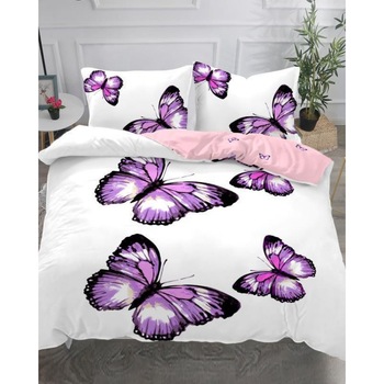 Set Lenjerie Bumbac Satinat Superior, 4 Piese, Pat 2 Persoane, Purple Butterflies Set Lenjerie Bumbac Satinat Superior, 4 Piese, Pat 2 Persoane, Purple Butterflies