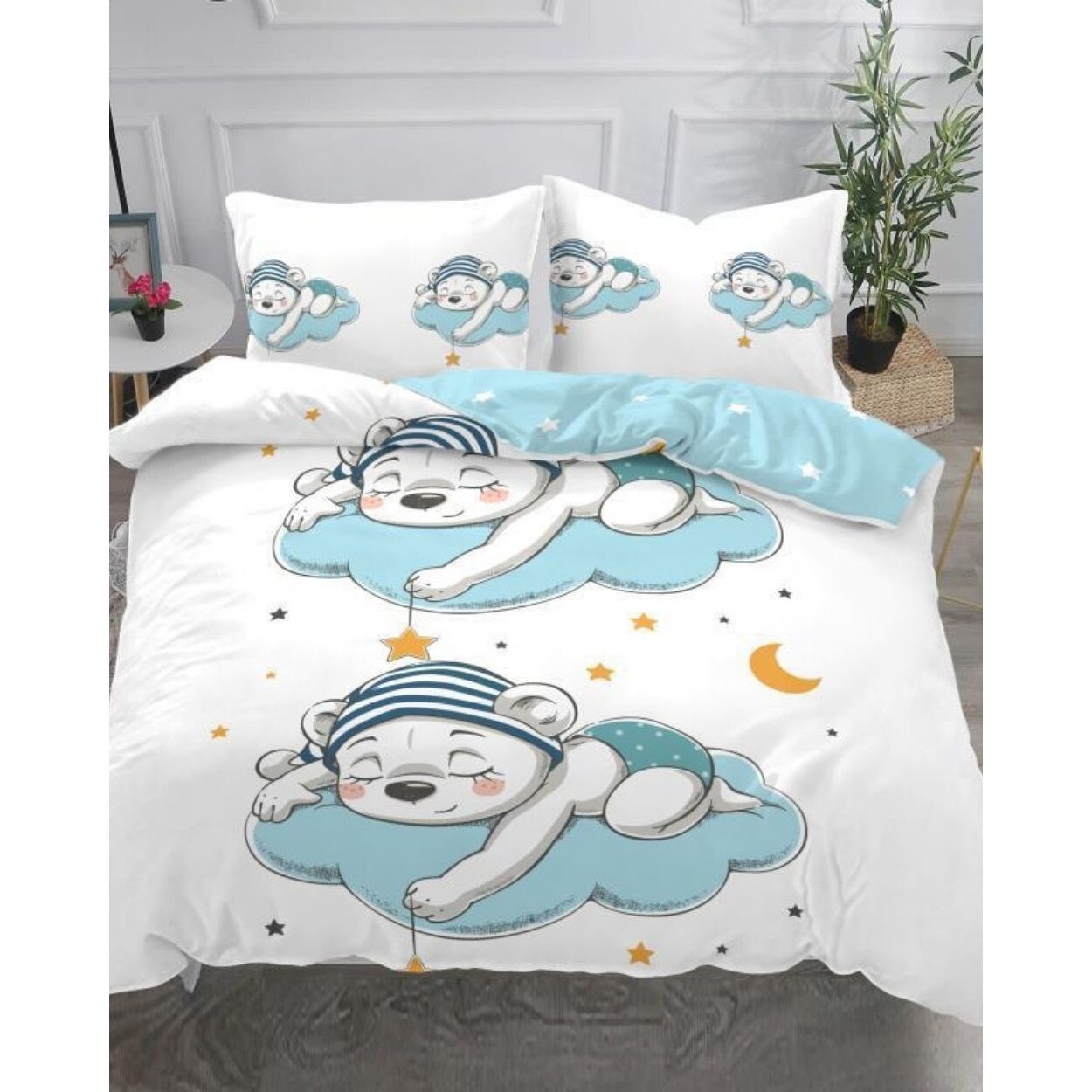 Set Lenjerie Bumbac Satinat Superior, 4 Piese, Pat 2 Persoane, Good Night