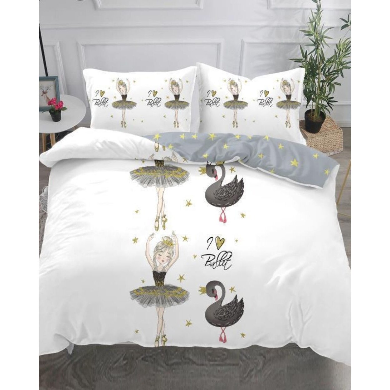 Set Lenjerie Bumbac Satinat Superior, 4 Piese, Pat 2 Persoane, Ballet