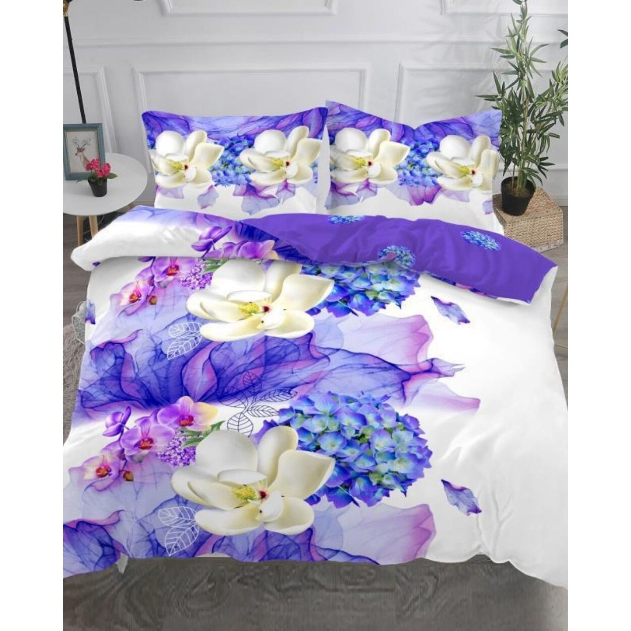 Set Lenjerie Bumbac Satinat Superior, 4 Piese, Pat 2 Persoane, Maddie